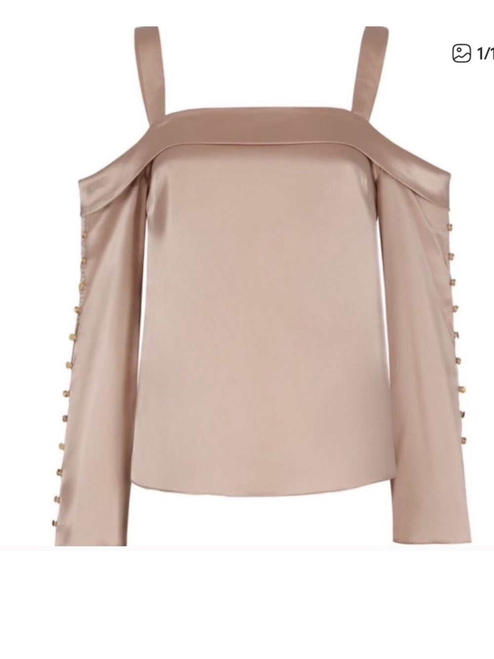 INTERMIX Blush Satin Cold-Shoulder Tank with Button-Trim Sleeves